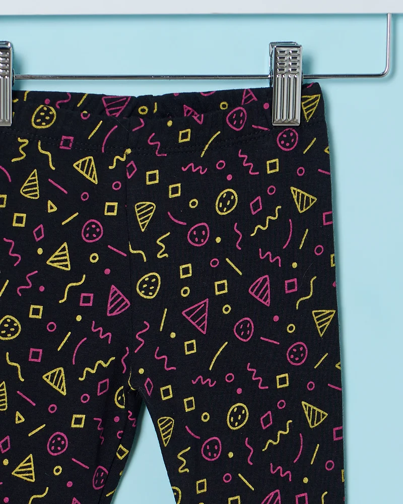 REDTAG Infant Girls Black Printed Skinny Fit Leggings