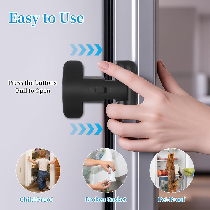 YCTMALL Heavy Duty Protection Fridge Lock for Refrigerator Cabinets,Drawers,Child Safety Cabinet Locks,Easy Install Without Keysï¼ŒBlack. - Image 3