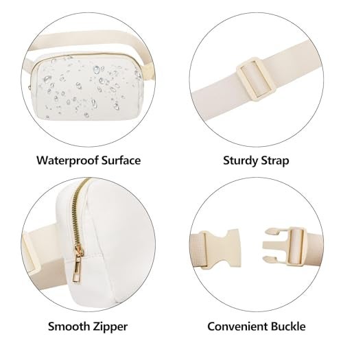 VOROLO Fanny Pack For Women And Men Crossbody Bag Belt Bag with Adjustable Strap Graduation Gifts Off White - Image 4