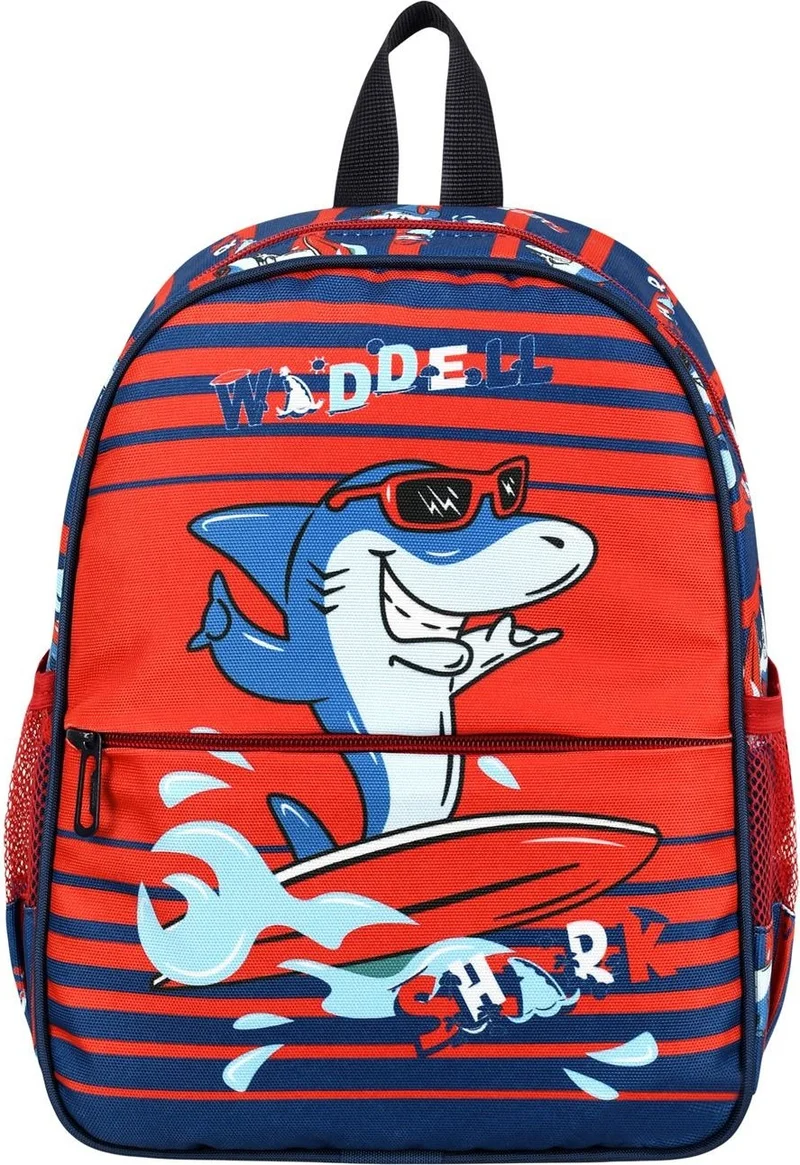 Waddell Licensed Shark Patterned Navy Blue Red Kindergarten Nursery Backpack