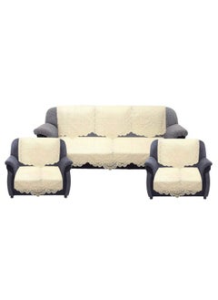 Kuber Industries Kuber Industries Premium Sofa Cover with Center Table Cover|Chikankari Cotton Fabric|7 Pieces Cotton 5 Seater Sofa Cover Set (Cream)  - Image 3