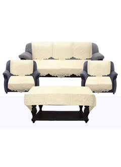 Kuber Industries Kuber Industries Premium Sofa Cover with Center Table Cover|Chikankari Cotton Fabric|7 Pieces Cotton 5 Seater Sofa Cover Set (Cream)  - Image 1