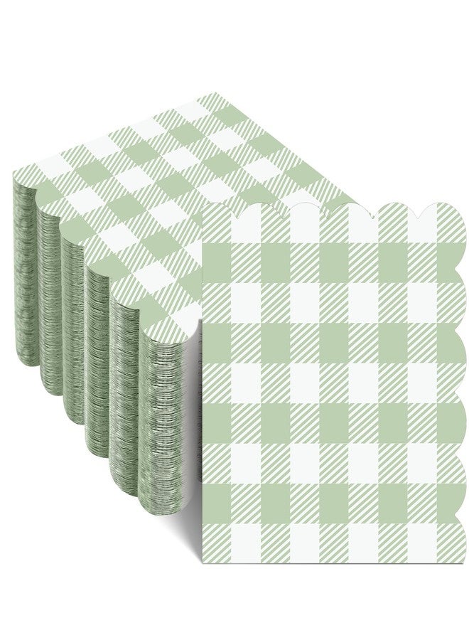 Xiangqu 120 Pcs Green Gingham Napkins, Disposable Sage Green Napkin Scalloped Green Baby Shower Cocktail Napkins Paper Plaid Napkin for Picnic, Wedding, Baby & Bridal Shower,5 x 5 Inches - Image 1
