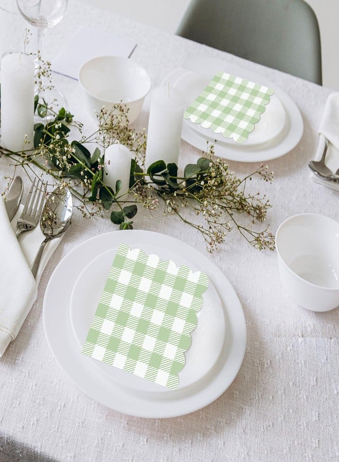 Xiangqu 120 Pcs Green Gingham Napkins, Disposable Sage Green Napkin Scalloped Green Baby Shower Cocktail Napkins Paper Plaid Napkin for Picnic, Wedding, Baby & Bridal Shower,5 x 5 Inches - Image 5