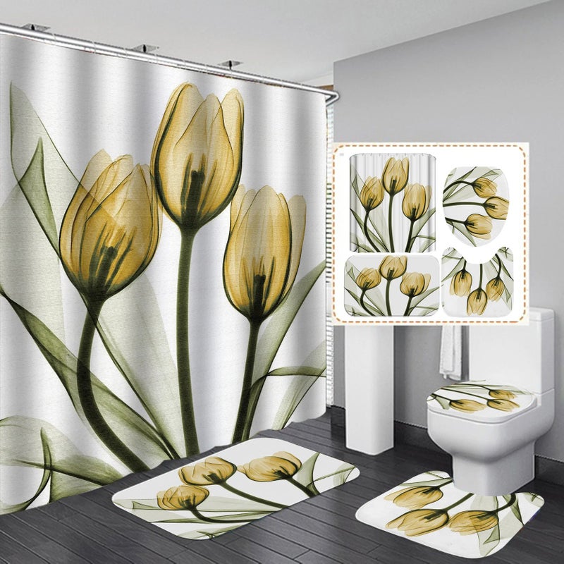Y&D 3D Printing Design 4 Pieces Bathroom Washroom Waterproof Shower Curtains Toilet Cover Anti-Slip Rug Mat Set - Image 4