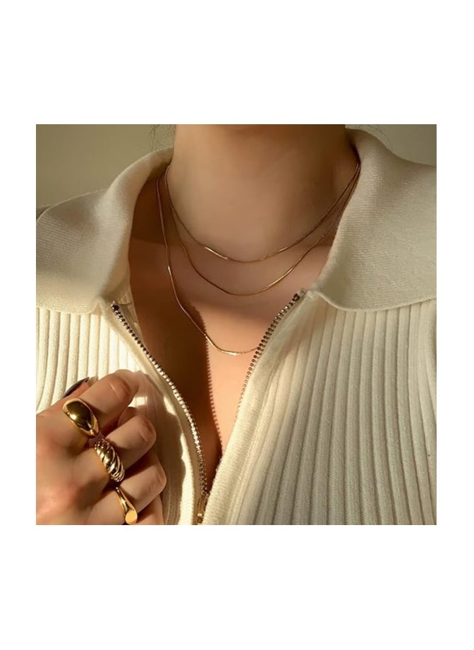 Tewiky - Tewiky Herringbone Necklace for Women, 14k Gold Plated Thin Gold Chain Necklace Flexible Flat Snake Chain Choker Necklaces 1.5MM Gold Necklaces Gifts for Women - Image 1