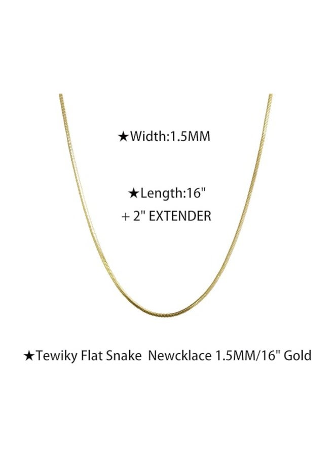 Tewiky - Tewiky Herringbone Necklace for Women, 14k Gold Plated Thin Gold Chain Necklace Flexible Flat Snake Chain Choker Necklaces 1.5MM Gold Necklaces Gifts for Women - Image 1