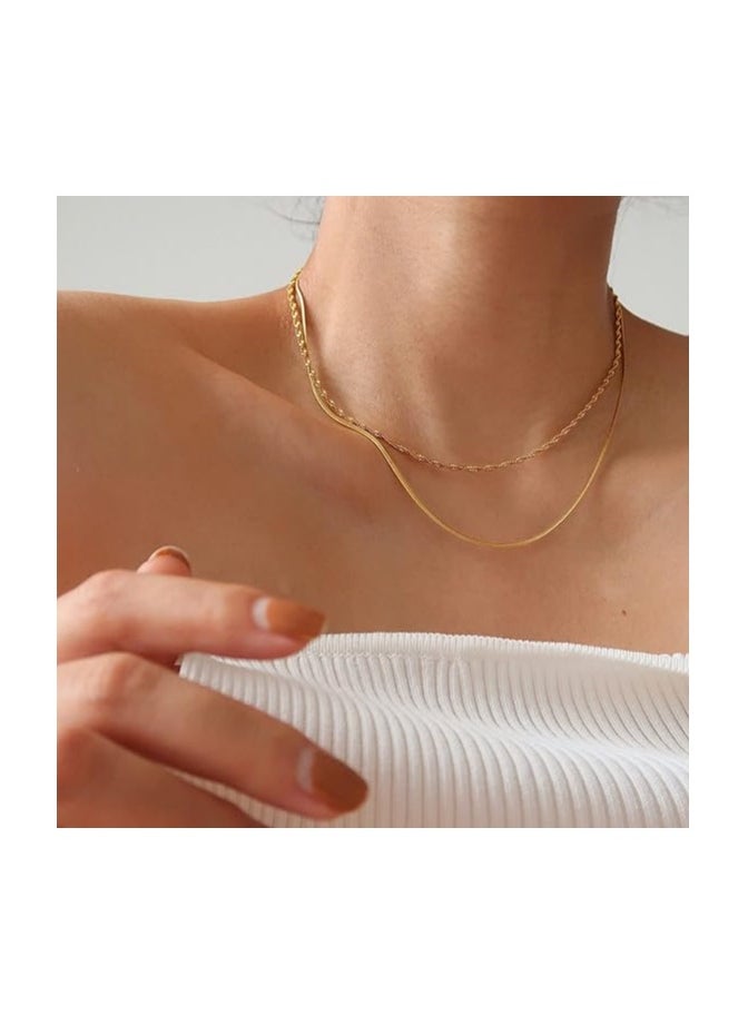 Tewiky - Tewiky Herringbone Necklace for Women, 14k Gold Plated Thin Gold Chain Necklace Flexible Flat Snake Chain Choker Necklaces 1.5MM Gold Necklaces Gifts for Women - Image 1