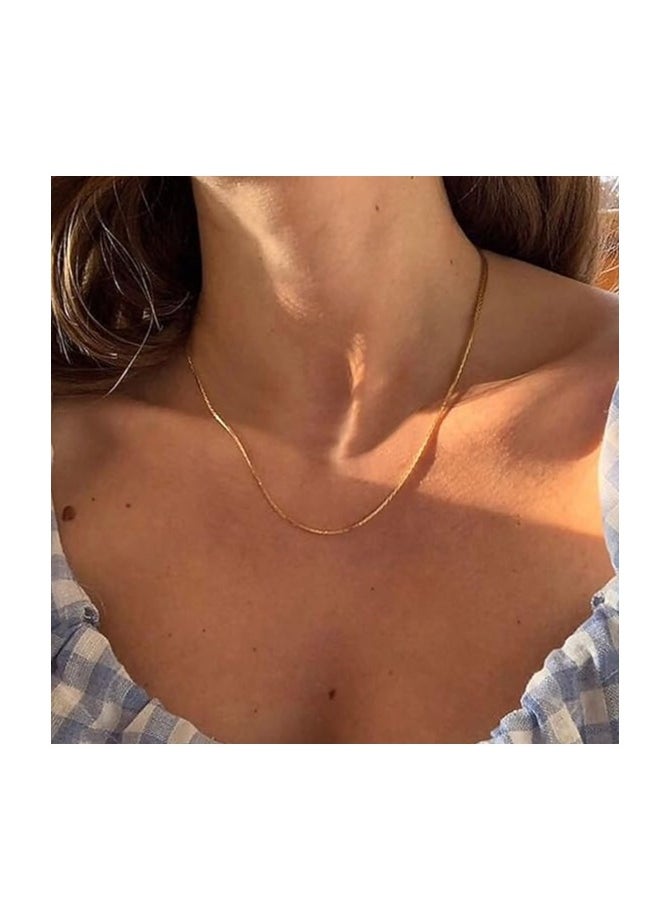 Tewiky - Tewiky Herringbone Necklace for Women, 14k Gold Plated Thin Gold Chain Necklace Flexible Flat Snake Chain Choker Necklaces 1.5MM Gold Necklaces Gifts for Women - Image 1