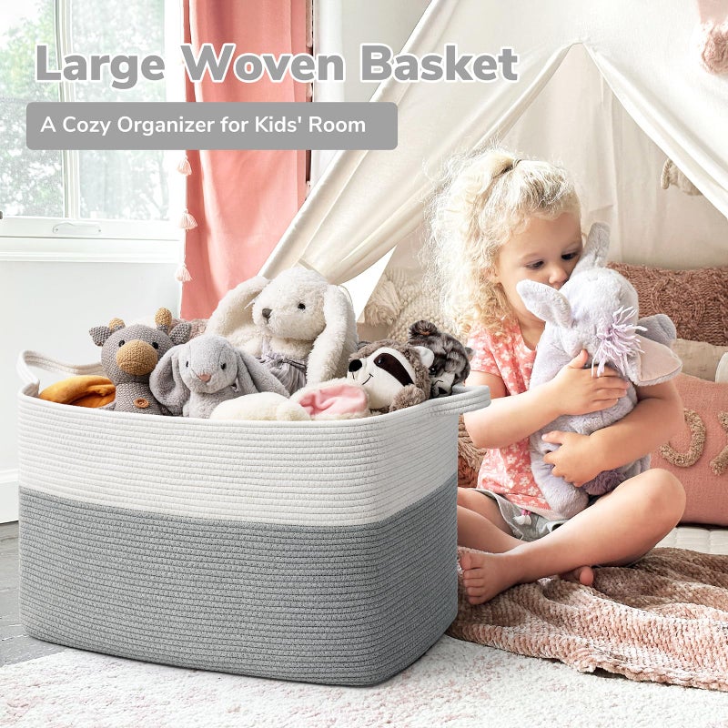 Goodpick Large Blanket Storage Baskets for Organizing, Woven Basket for Blankets, Clothes, Toy Basket Storage Kids, Rectangle Rope Baskets for Storage, 23.6" x 15.7" x 13.8" - Image 2
