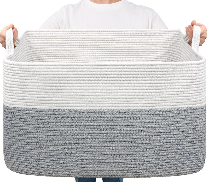 Goodpick Large Blanket Storage Baskets for Organizing, Woven Basket for Blankets, Clothes, Toy Basket Storage Kids, Rectangle Rope Baskets for Storage, 23.6" x 15.7" x 13.8" - Image 1