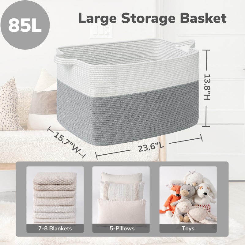 Goodpick Large Blanket Storage Baskets for Organizing, Woven Basket for Blankets, Clothes, Toy Basket Storage Kids, Rectangle Rope Baskets for Storage, 23.6" x 15.7" x 13.8" - Image 3