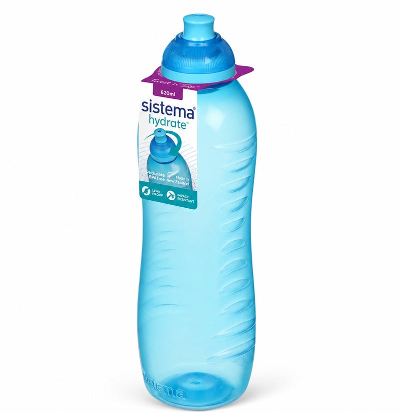 Sistema 620ML Squeeze Water Bottle, BPA Free Leak-Proof Reusable Sports Drinking Bottle, Lightweight Easy-Squeeze Bottle for School, Kids, Gym, Travel & Everyday Hydration - Blue - Image 1