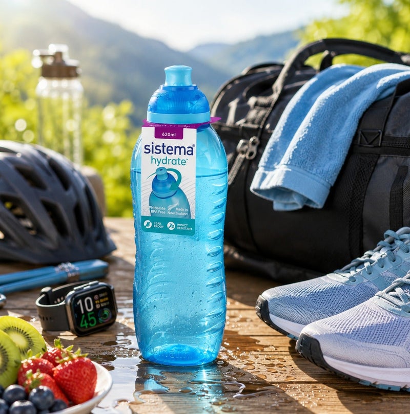 Sistema 620ML Squeeze Water Bottle, BPA Free Leak-Proof Reusable Sports Drinking Bottle, Lightweight Easy-Squeeze Bottle for School, Kids, Gym, Travel & Everyday Hydration - Blue - Image 5