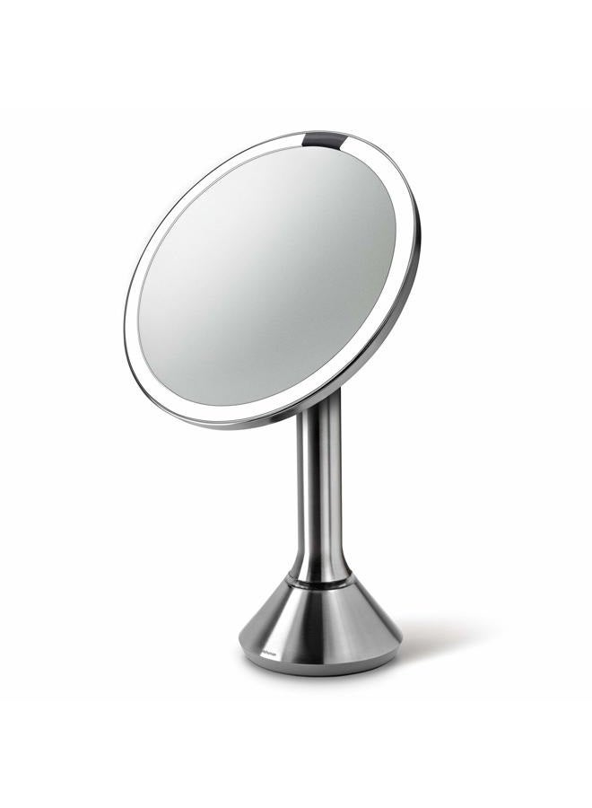 simplehuman Floor Mount 8" Round Sensor Makeup Mirror with Touch-Control Brightness, 5X Magnification, Rechargeable and Cordless, Brushed Stainless Steel  - Image 3
