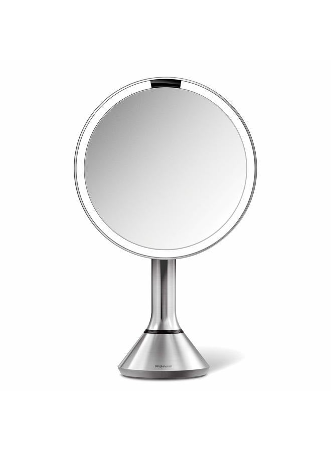 simplehuman Floor Mount 8" Round Sensor Makeup Mirror with Touch-Control Brightness, 5X Magnification, Rechargeable and Cordless, Brushed Stainless Steel  - Image 1
