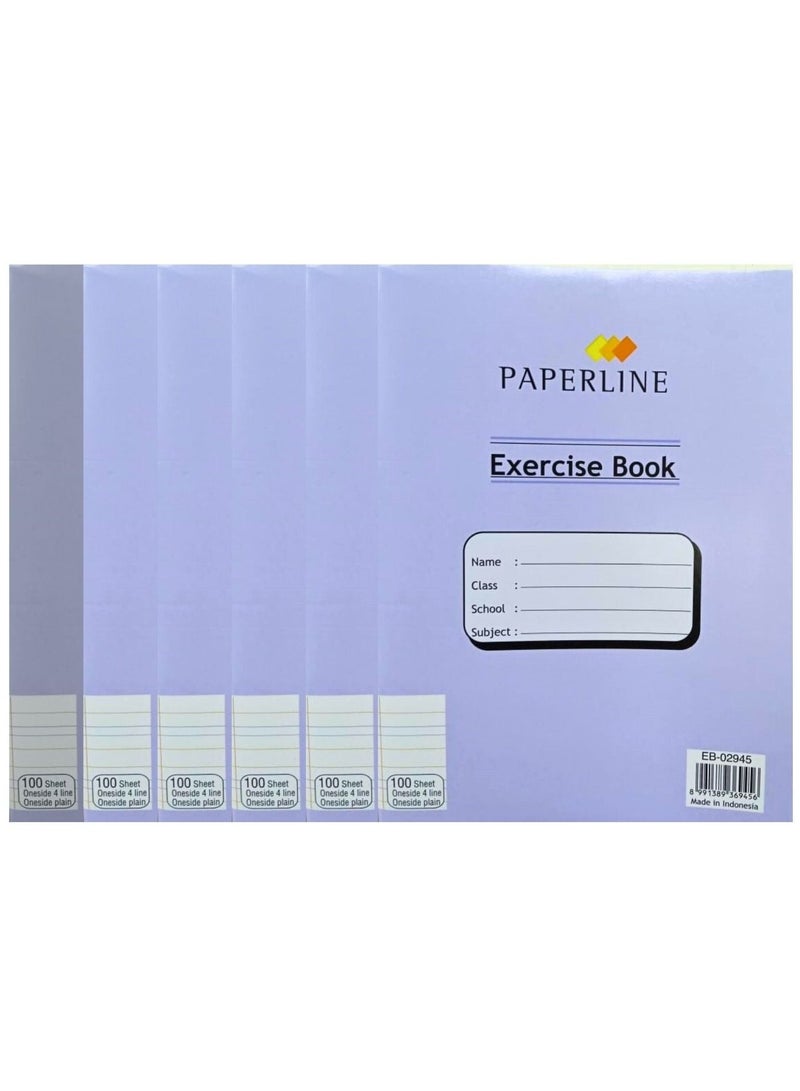paperline 6-Pieces Oneside 4 Line Oneside Plain Exercise Book 100 Sheets Assorted Colour - Image 1