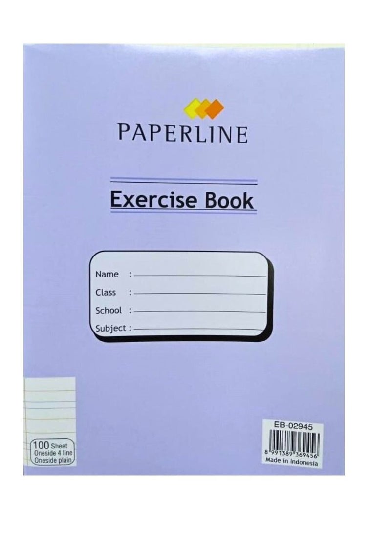 paperline 6-Pieces Oneside 4 Line Oneside Plain Exercise Book 100 Sheets Assorted Colour - Image 2