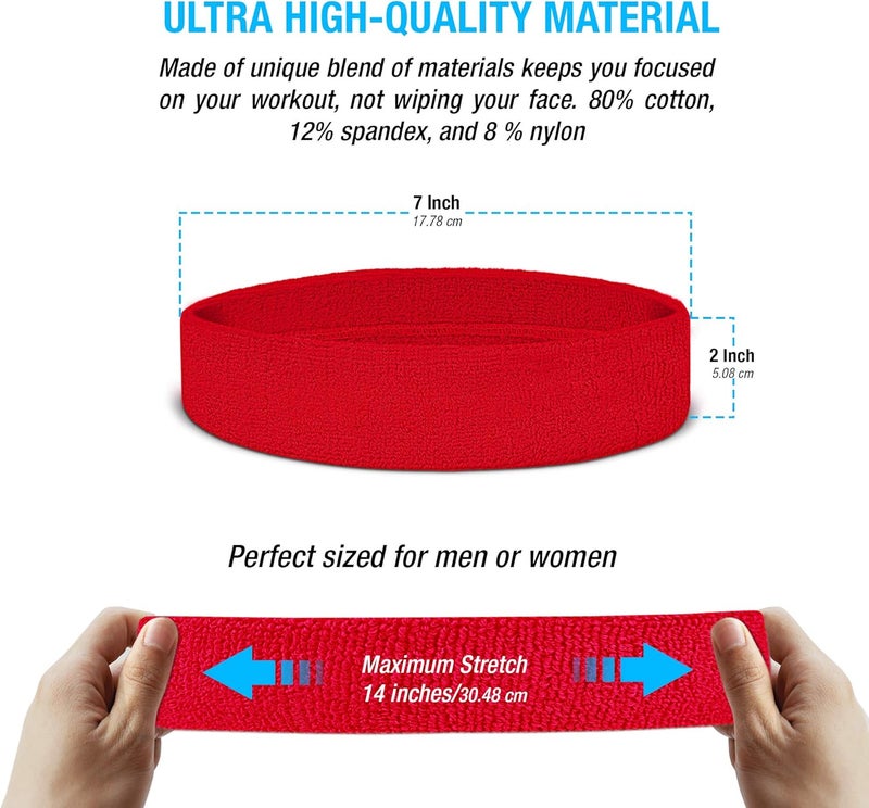 Suddora Workout Headband for Men and Women, Moisture-Wicking Athletic Sweatband, Lightweight Cotton Terry Cloth Bands for Basketball, Tennis, Football, Gym, Running, Cosplay & Costumes - Image 3