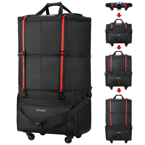mixi Travel Bag with Wheels Expandable Foldable Luggage Bag Collapsible Rolling Travel Bag Duffel Bag Large Capacity Suitcase for Men Women, Black - Image 1
