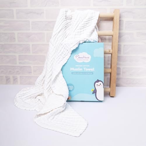 MOM'S HOME Baby Super Soft Absorbent Muslin 6 Layer wash Towel- 100X100 CM - (0-3 Years)- White - Image 2