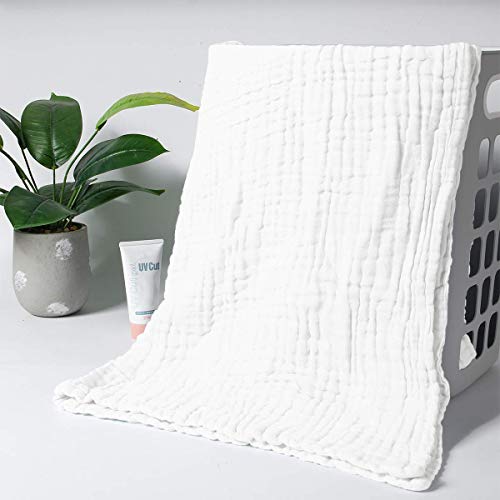 MOM'S HOME Baby Super Soft Absorbent Muslin 6 Layer wash Towel- 100X100 CM - (0-3 Years)- White - Image 1