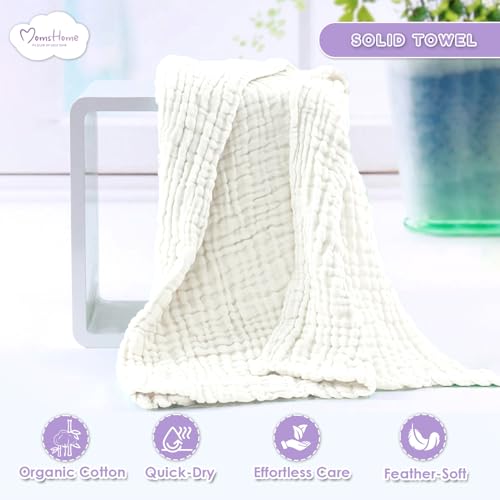 MOM'S HOME Baby Super Soft Absorbent Muslin 6 Layer wash Towel- 100X100 CM - (0-3 Years)- White - Image 5