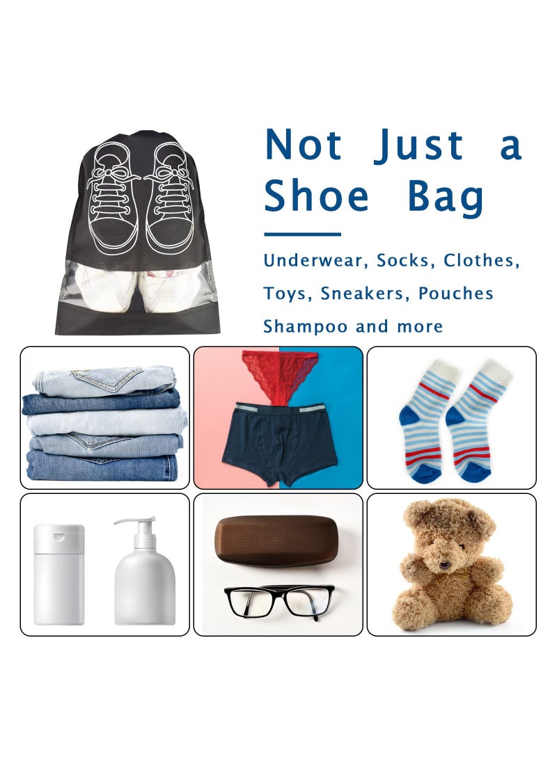 10 قطع من حقائب الأحذية للسفر مع حبل شد، منظم تخزين غير منسوج كبير للرجال والنساء، تصميم أنيق بنمط أسود، أكياس شفافة محمولة لتخزين الأحذية بسهولة. - Image 4