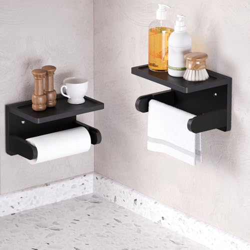 VERTORGAN Toilet Paper Holder with Phone Shelf,Bamboo Wall Mounted Tissue Roll Holder for Bathroom(Black) - Image 5