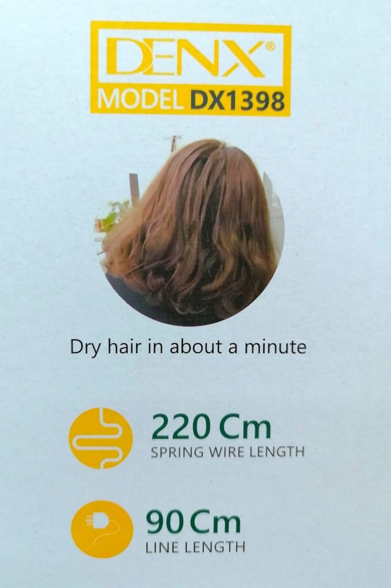 دينكس مجفف شعر احترافي مثبت على الحائط: صغير الحجم، خفيف الوزن، وقوي، بقوة ١٢٥٠ واط - لا يحتاج إلى حفر! إعدادات ساخنة وباردة، إيقاف تشغيل تلقائي، تقنية حبس الرطوبة، تشغيل هادئ. - Image 5