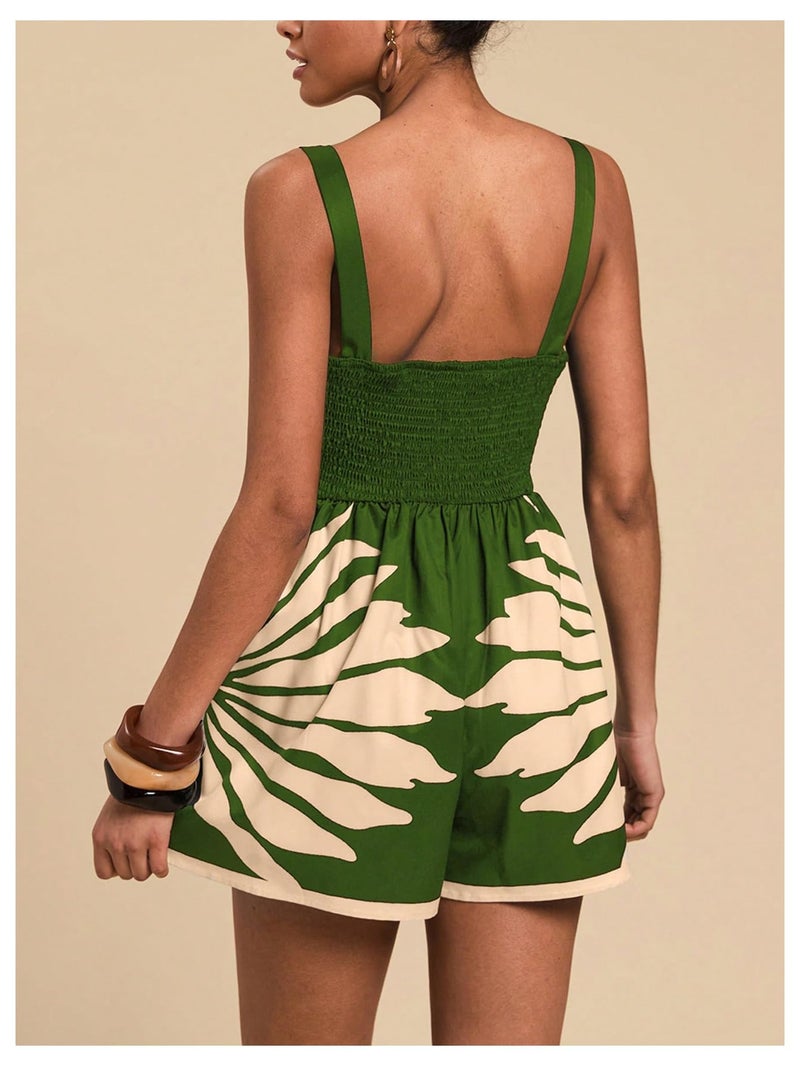 SweatyRocks Women's Cut Out Twist V Neck Romper Sleeveless High Waisted Boho Shorts Jumpsuit Green Medium - Image 2