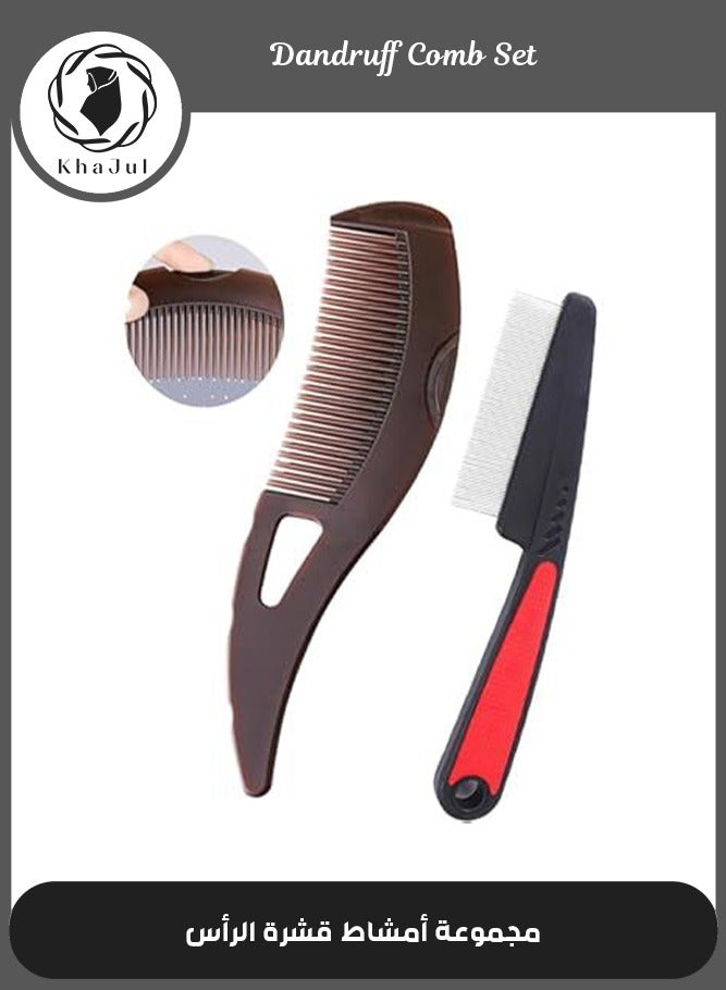 KHAJUL 2 Pcs Comb Set, Fine Tooth Scalp Detox Comb, Lice for Women, Men and Kids, Stainless Steel Scalp Detoxing, Sweep and Massage, Hair Brush Tool for Hair Care (Brown/Red/Black) - Image 1
