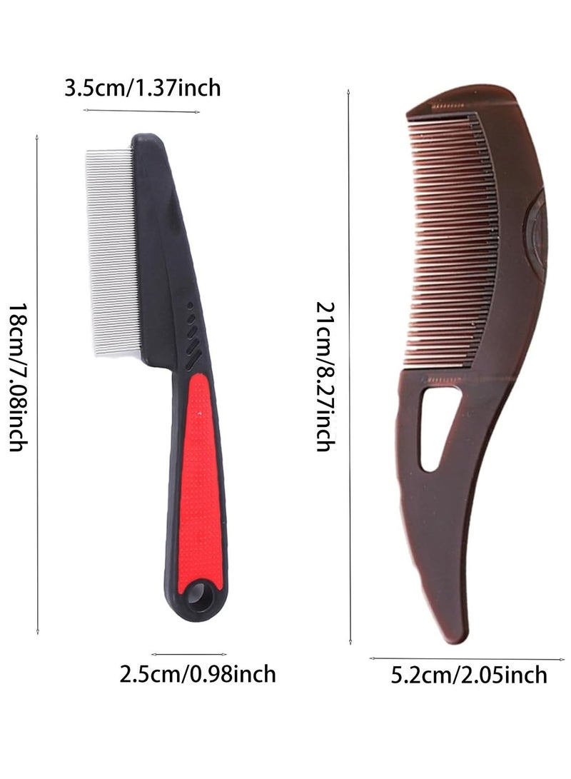 KHAJUL 2 Pcs Comb Set, Fine Tooth Scalp Detox Comb, Lice for Women, Men and Kids, Stainless Steel Scalp Detoxing, Sweep and Massage, Hair Brush Tool for Hair Care (Brown/Red/Black) - Image 2