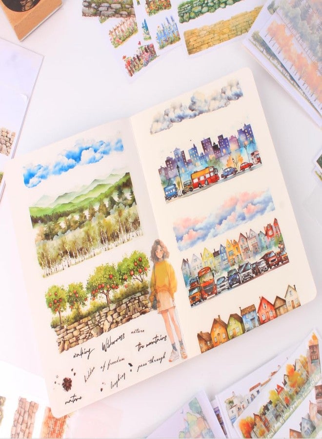 Dwpetzo 20 Sheets Nature Landscape Pre-Cut Journaling Stickers Book for Junk Journaling, Scrapbooking, Collage, Planner, Album, Transparent PET and Washi Stickers for Adults - Image 5