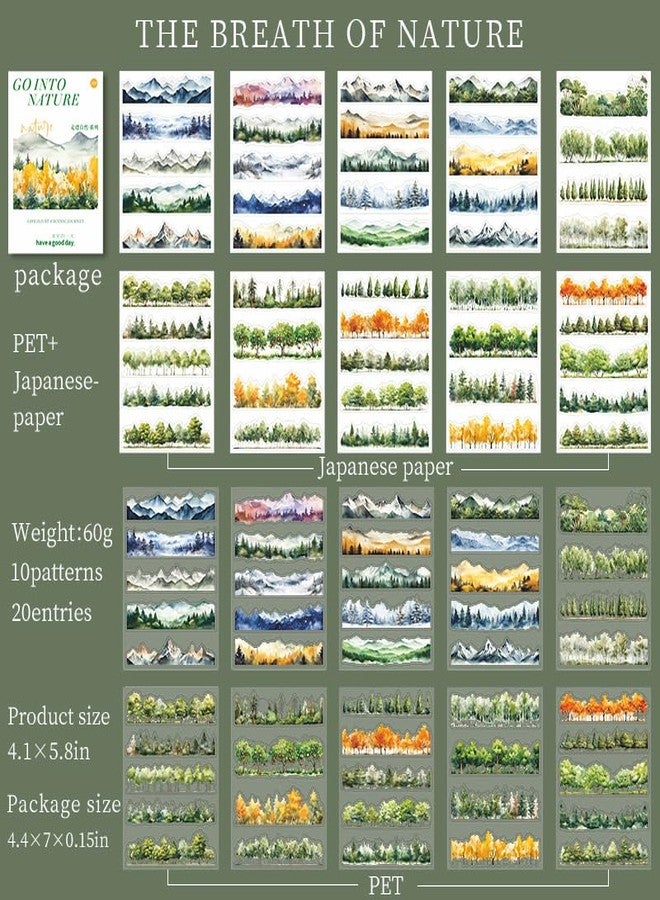 Dwpetzo 20 Sheets Nature Landscape Pre-Cut Journaling Stickers Book for Junk Journaling, Scrapbooking, Collage, Planner, Album, Transparent PET and Washi Stickers for Adults - Image 2