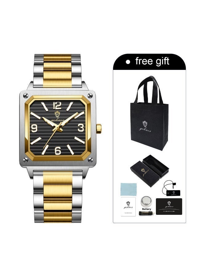 GOHUOS Men's Watch, Top Brand Luxury Stainless Steel Band Quartz Chronograph Waterproof Luminuos Square Wrist Watch- 35mm - Father or Boyfriend Gift - Image 2