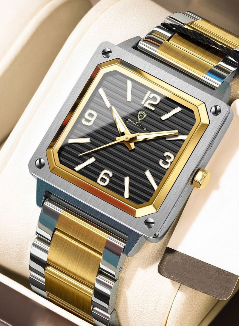 GOHUOS Men's Watch, Top Brand Luxury Stainless Steel Band Quartz Chronograph Waterproof Luminuos Square Wrist Watch- 35mm - Father or Boyfriend Gift - Image 1