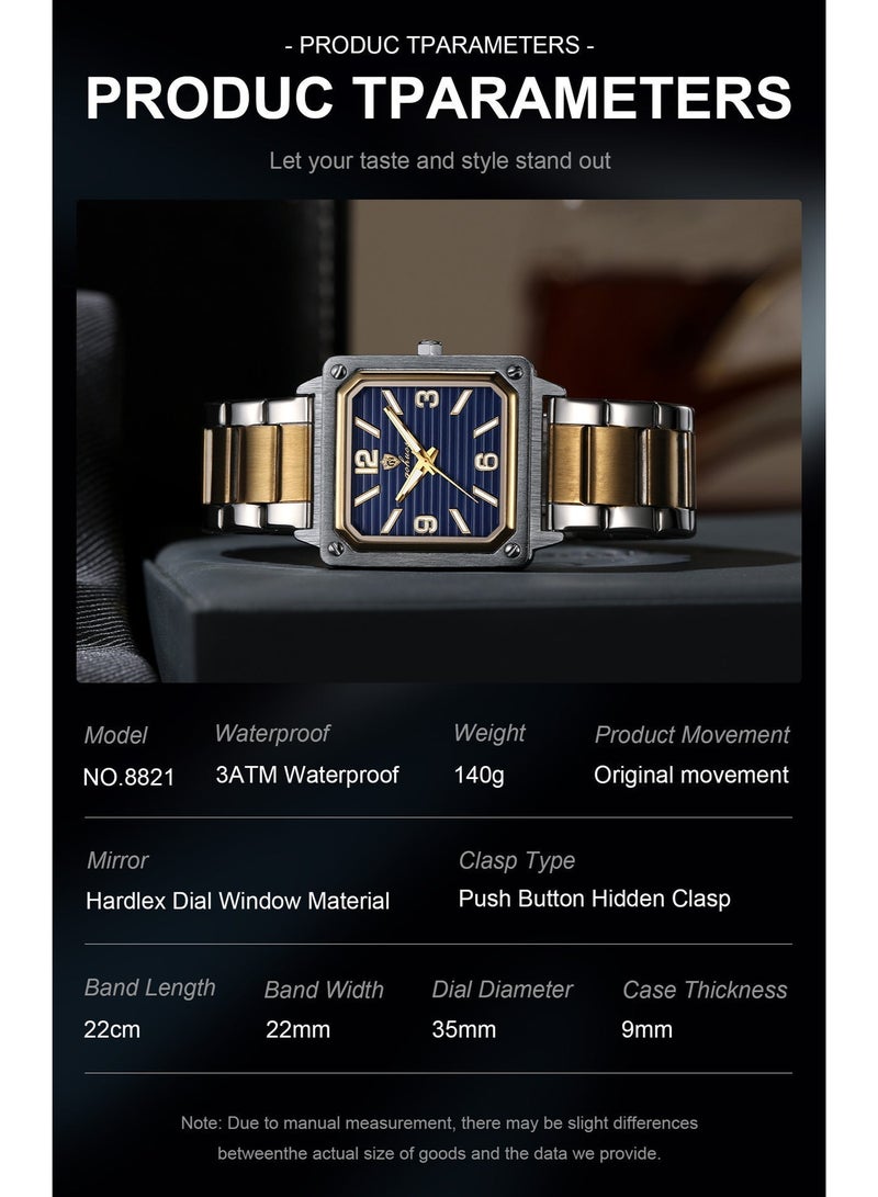 GOHUOS Men's Watch, Top Brand Luxury Stainless Steel Band Quartz Chronograph Waterproof Luminuos Square Wrist Watch- 35mm - Father or Boyfriend Gift - Image 3