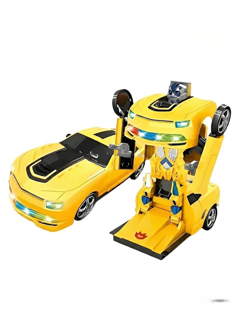 ريكسا لعبة سيارة روبوت متحولة أوتوماتيكياً مع أضواء وموسيقى | سيارة رياضية تتحول إلى روبوت في آن واحد | اصطدم وانطلق، دوران 360 درجة | لعبة أطفال تعمل بالبطارية (أصفر) - Image 1