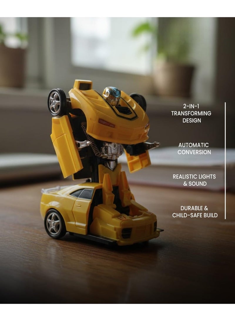 ريكسا لعبة سيارة روبوت متحولة أوتوماتيكياً مع أضواء وموسيقى | سيارة رياضية تتحول إلى روبوت في آن واحد | اصطدم وانطلق، دوران 360 درجة | لعبة أطفال تعمل بالبطارية (أصفر) - Image 2