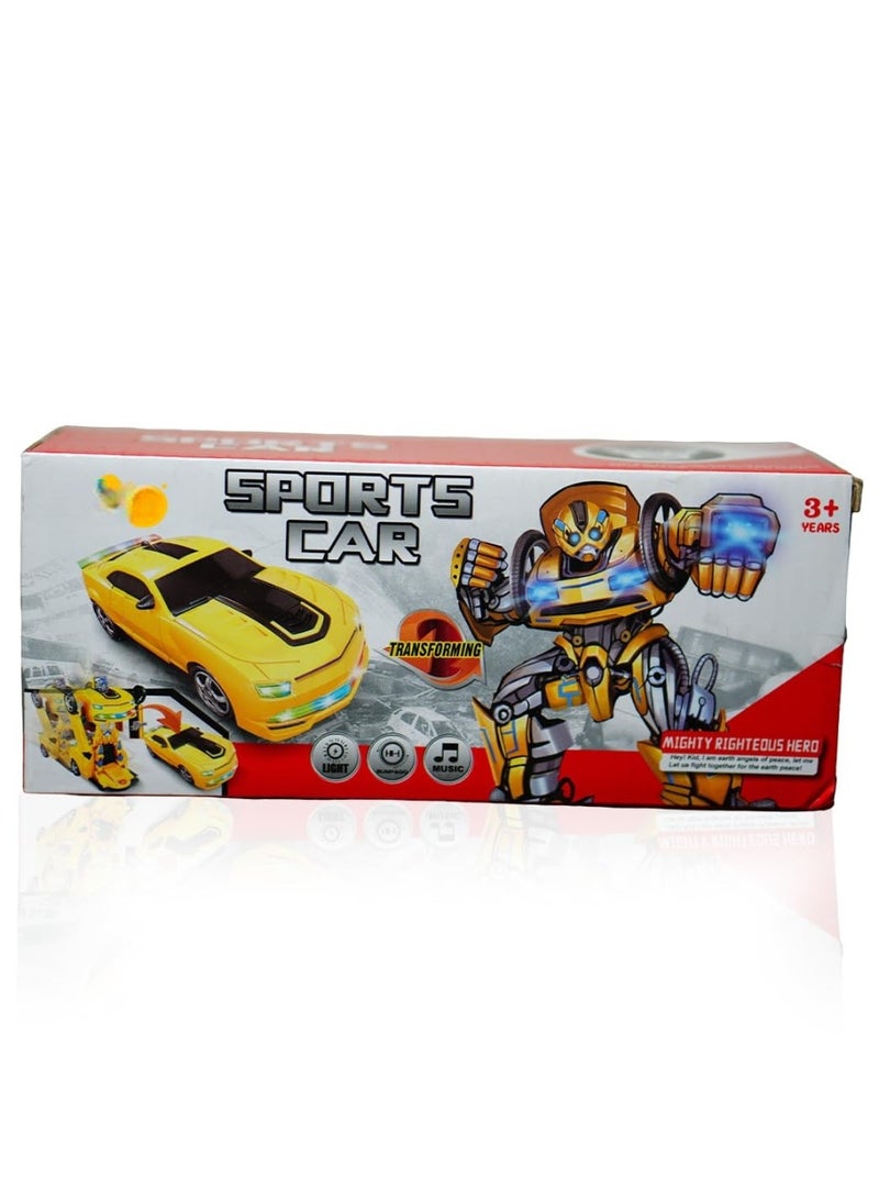 ريكسا لعبة سيارة روبوت متحولة أوتوماتيكياً مع أضواء وموسيقى | سيارة رياضية تتحول إلى روبوت في آن واحد | اصطدم وانطلق، دوران 360 درجة | لعبة أطفال تعمل بالبطارية (أصفر) - Image 3