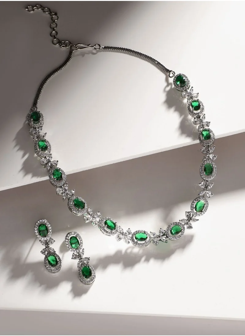 Priyaasi Plated American Diamond-Studded Jewellery Set