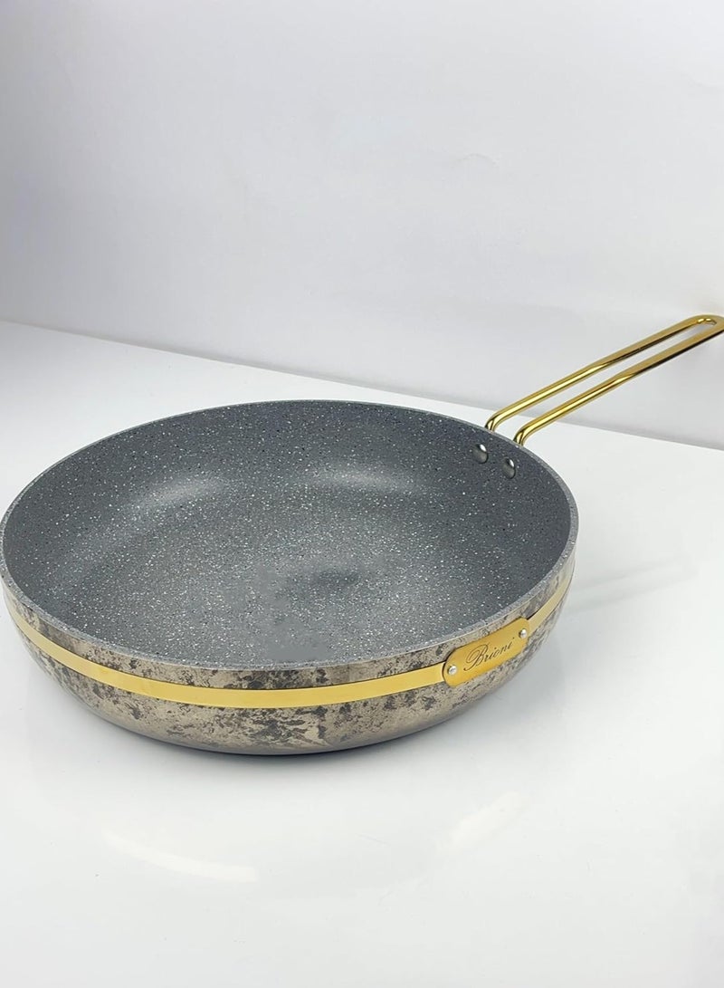 مقلاة صاج طهي بغطاء جرانيت طبيعي مقاوم للالتصاق و مقبض معدني مضاد للصدأ وبتصميم مثالي 24 سم ،أسود/ذهبي - Image 4
