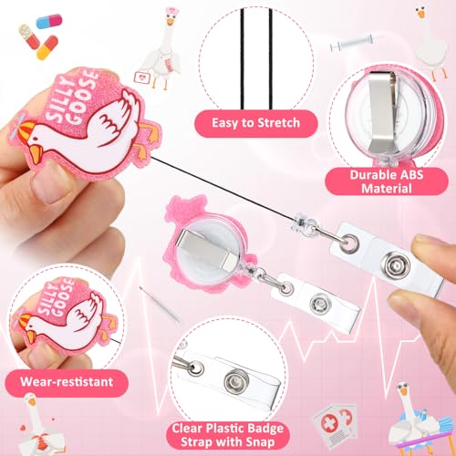 Knitgrip 8 Pcs Coquette Silly Goose Badge Reel Funny Retractable Badge Reel for ID Card Cute Alligator Clip Accessories for Nurse Medical Worker Office School Teacher (Funny Goose Theme, Acrylic) - Image 3