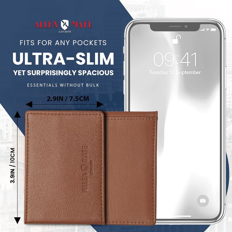 ALLEN & MATE 100% LEATHER Travel Pass Card Holder/Driving License, Metro, Ventra, Smart Card, Minimalist Wallet Credit Card Holder (Tan Premium) - Image 3