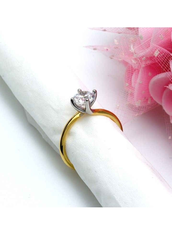 Gold Zone Real Gold 2 Color Plain Solitaire Stone Ring 0016 (Size 9) R1983 - Image 3