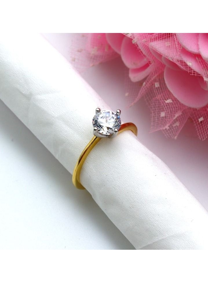 Gold Zone Real Gold 2 Color Plain Solitaire Stone Ring 0016 (Size 9) R1983 - Image 4