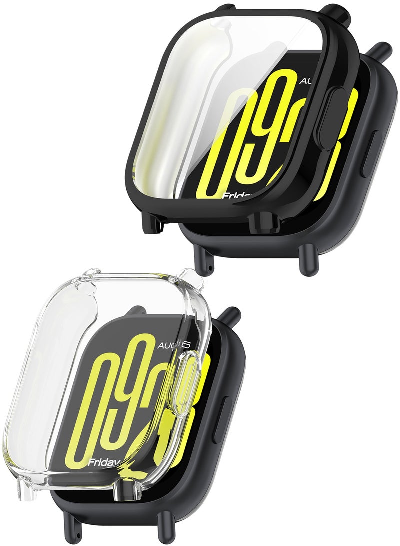 2 Pcs Screen Protector Case Fit for Redmi Watch 5 Active, Durable Full Coverage TPU Protective Cover Bumper Frame Protector Case Accessories Fit for Redmi Watch 5 Active Smartwatch (Clear+Black) - Image 1