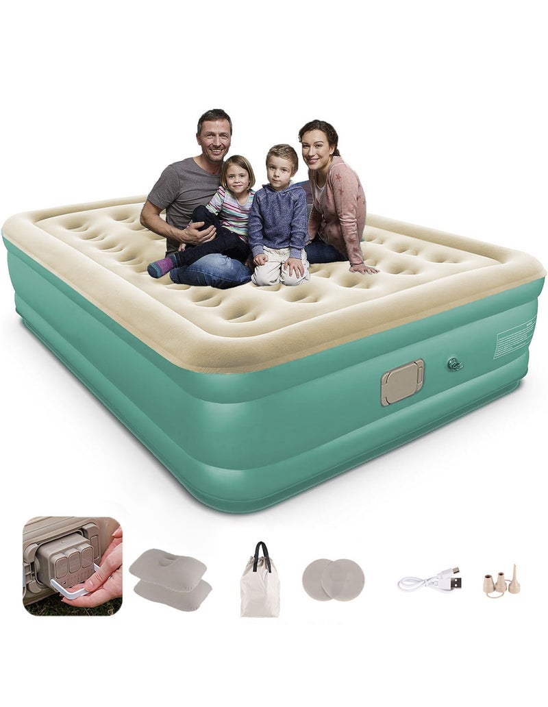 WALALLA Large Double Height Air Bed, Portable Inflatable Bed, Queen Air Mattress, Comfort Blow up Mattress Set with Electric Built-in Pump, Air Pillow, Storage Bag Ideal for Home or Outdoor Travel Camping - Image 1