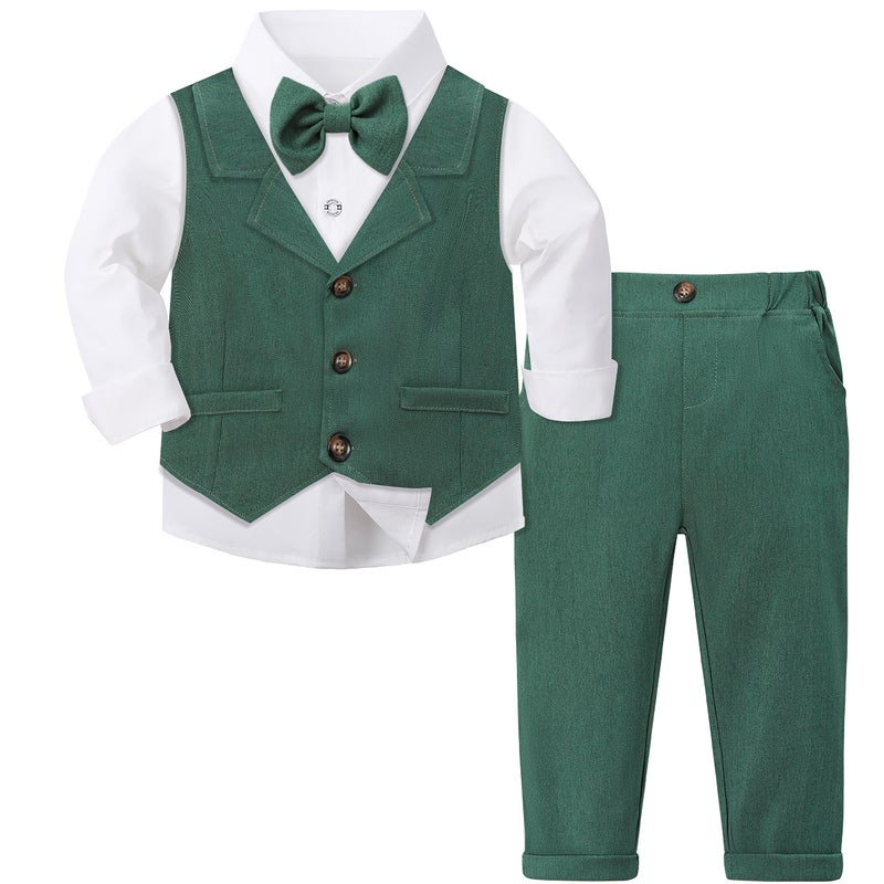 Babys Gentleman Vest Three-Piece Childrens Dress Spring and Autumn New Boys Clothes European and American Style Shirt suit Green 